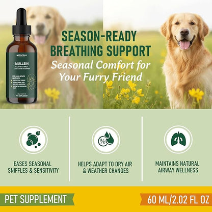 Cough Relief Mullein Drops for Dogs & Cats, Kennel/Dry/Wet Cough, Hoarseness, Seasonal coughing, Easy Breathing, Lung Cleanse, Better Lungs, Soothes Throat - Natural & Efficient ﻿ ﻿ ﻿