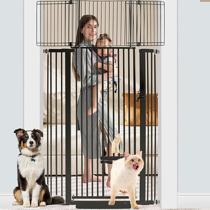 SHYUJAJIE 71 Inch Extra Tall Pet Gate with Small Cat Door, 29.55"-40.55" Adjustable Wide Dog Gate, Tall Cats Gates for Doorway, Stairs, House(Black)