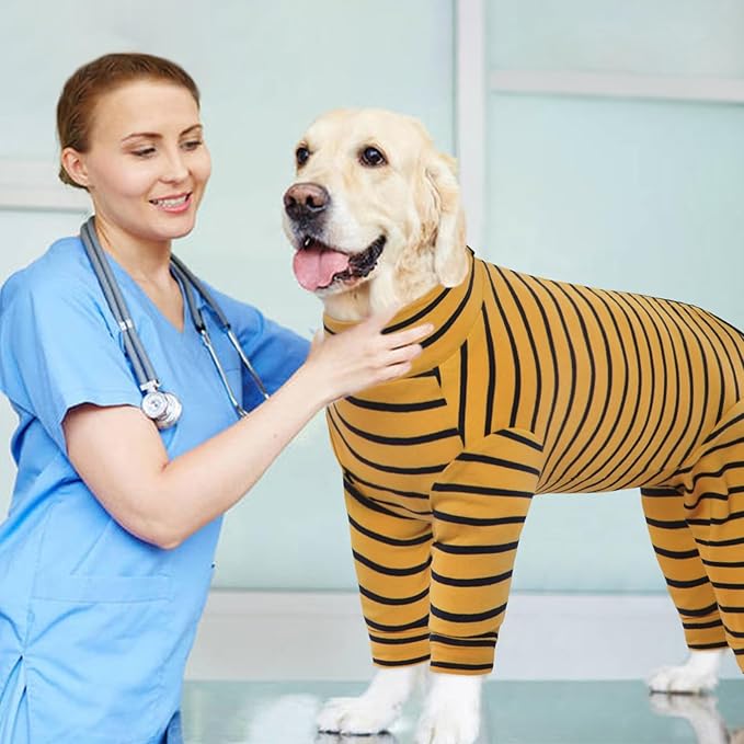Kuoser Recovery Suit for Large Dogs After Surgery, Long Sleeve Dog Surgery Recovery Suit, Dog Onesie for Abdominal Wounds Skin Disease, Yellow XXL