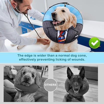 SCENEREAL Dog Cone Alternative After Surgery Pet Recovery Collar for Small Medium Large Dogs Cats, Adjustable Inflatable Donut to Prevent Licking, Black Suit Print E-Collars