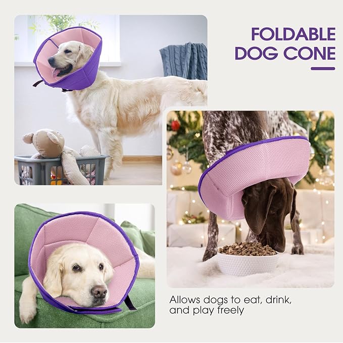 Dog Cone for Large Dogs After Surgery, Adjustable Soft Recovery Cone Collar for Dogs to Stop Licking, Professional Elizabethan Collar for Pet, Recovery Cones for Wound Healing & Hot Spots