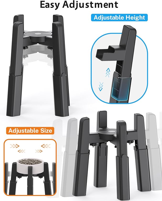 CZPET Dog Bowl Stand with Mat with Adjustable Height and Width, Raied Elevated Water & Food Feeder for Medium & Large Dogs, Stable and Anti-Slip
