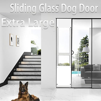 Extra Large Dog Door for Sliding Glass Doors, Adjustable Height 91.73"-97.64",Magnetic Closing Curtain.