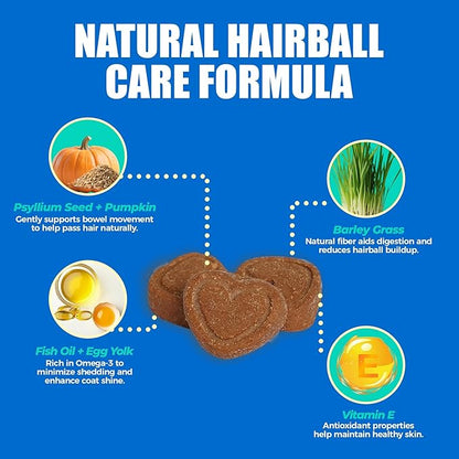 Just Try 300 Bites Hairball Control Cat Treats - Hairball Treatment & Relief for Cats - with Cat Grass, Pumpkin, & Omega-3 Fish Oil, Crunchy Chicken Flavor Crunchy Bites