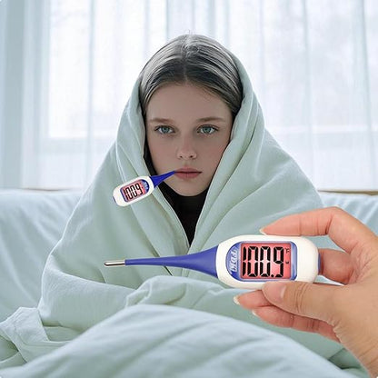 FDK Large LCD Screen Digital Thermometer for Fever, 8 Seconds Fast & Accurate Readings, Large LCD Dual Color Backlight Flexible Tip Ideal for Adults Kids and Babies FSA