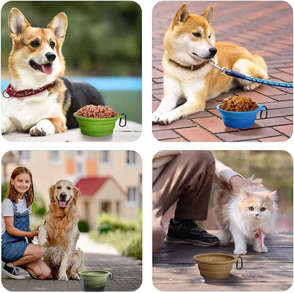 PetBonus 2-Pack Large Silicone Collapsible Dog Bowls, 34oz/1000ml BPA Free Portable Foldable Travel Bowl for Pet Cat, Food Water Feeding Dish for Camping with 2 Carabiners (Green, Orange)