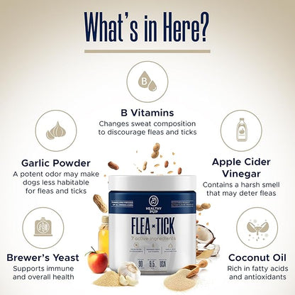 Flea and Tick Prevention for Dogs, Chewable – 90 Peanut Butter Flavored Soft Chews – Made with B Vitamins, Garlic Powder, Brewers Yeast, Coconut Oil, and Apple Cider Vinegar