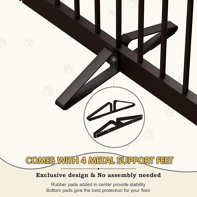 PUPETPO Freestanding Pet Gate with Door, Tall Dog Gate for House, Extra Wide, Pet Puppy Safety Fence, Support Feet Included, 120 Inch Wide, 6 Panels 32" Tall, Brown