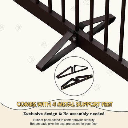 PUPETPO Freestanding Pet Gate with Door, Tall Dog Gate for House, Extra Wide, Pet Puppy Safety Fence, Support Feet Included, 120 Inch Wide, 6 Panels 32" Tall, Brown