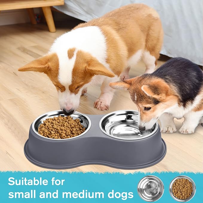 Epetslove Dog Bowl Double Dog Water and Food Bowl Stainless Steel Bowls with Non-Slip Resin Station, Pet Feeder Bowls for Puppy Medium Dogs Cats