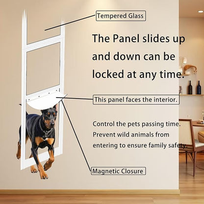 Large Sliding Glass Dog Door Adjustable Height 92.9" to 96.4" Panel with Rotating Screws Suitable for Raised Sliding Glass Door Ideal for Pet Owners