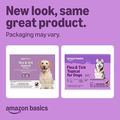 Amazon Basics Preventative Flea and Tick Topical Treatment for Dogs, Large (45-88 lbs), Fast Acting and Long Lasting, 6 Counts, Packaging May Vary