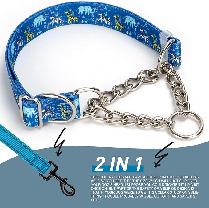 Choke Collar for Dogs - Cartoon Dog Adjustable Training Slip Collar with Chain, Anti Pull Design for Medium & Large Dogs(Medium)