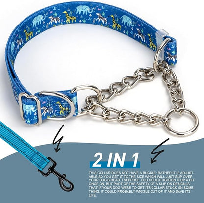 Choke Collar for Dogs - Cartoon Dog Adjustable Training Slip Collar with Chain, Anti Pull Design for Medium & Large Dogs(Large)