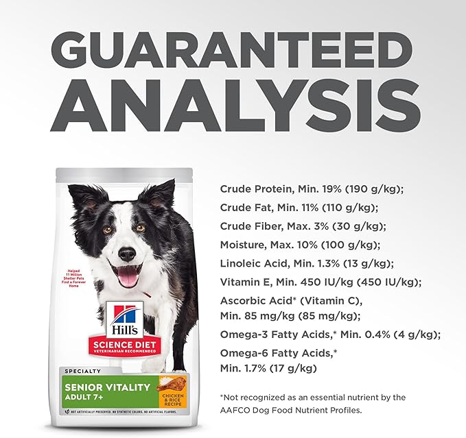 Hill's Science Diet Adult 7+ Senior Vitality Dry Dog Food, Chicken & Rice, 12.5 lb. Bag
