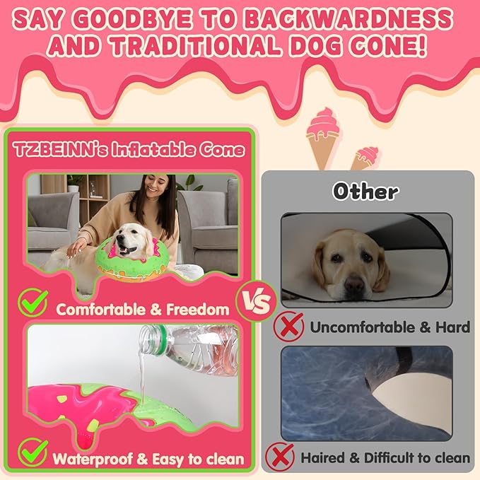 Inflatable Dog Pillow Cone Alternative After Surgery, Donut Soft Head/Neck Collar for Beagle Dachshund Medium Dogs, etc, Protective Comfortable E Collar Recovery Cone Does Not Block Vision