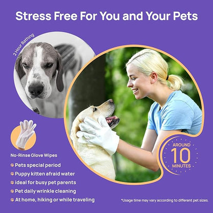 HICC PET Cleaning Deodorizing Glove Wipes for Dogs & Cats, Vet Recommended Hypoallergenic Hydrating & Nourish Fur Pet Grooming Glove Wipes, Pet Bathing Wipes for Horse Coat Care,20pcs Unscented