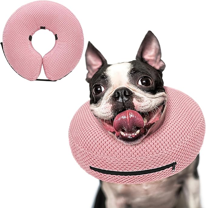 Supet Inflatable Dog Cone Collar for Dogs to Stop Licking, Dog Donut Collar After Surgery, Soft Pet Cone for Small Medium Large Dogs Pink 02 XS