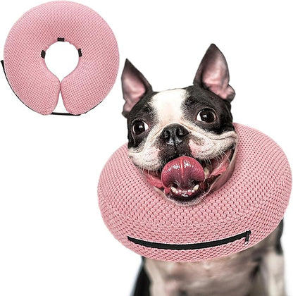 Supet Inflatable Dog Cone Collar for Dogs to Stop Licking, Dog Donut Collar After Surgery, Soft Pet Cone for Small Medium Large Dogs Pink 02 XS