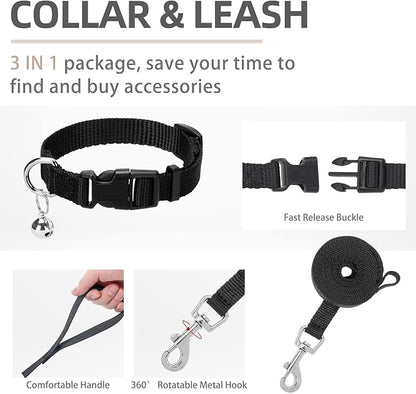 PUPTECK Adjustable Dog Harness Collar and Leash Set Step in No Pull Pet Harness for Small Medium Dogs Puppy and Cats Outdoor Walking Running, Soft Mesh Padded Reflective Vest Harnesses, Solid Black XL