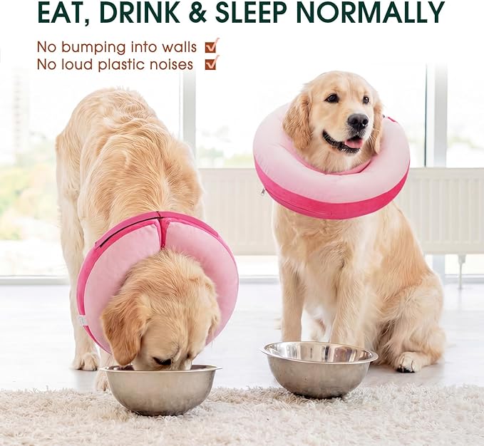 Kuoser Inflatable Dog Cone Collar, Soft Dog Cone Alternative After Surgery, Dogs Donut Collar to Stop Licking, Inflatable Doggie Neck Pillow,Comfortable Recovery E-Collar for Small Medium Large Dogs,S