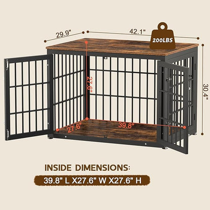 rehomerance 42 Inch Heavy Duty Dog Crate Furniture for Large and Medium Dogs, Decorative Pet House End Table, Wooden Cage Kennel Furniture Indoor, Rustic Brown