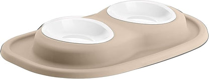 WeatherTech Double Low Pet Feeding System w/Plastic Dog/Cat Bowls - 8 oz (1 Cup) Tan (PDL0801TN)
