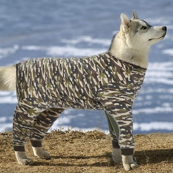 Yeapeeto Dog Onesie Surgery Recovery Suit for Large Medium Bodysuit Dogs Pajamas PJS Full Body for Shedding, Prevent Licking, Wound Protection, Cone Alternative (6XL, Camo)