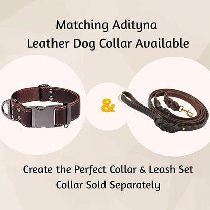 ADITYNA - Double Handle Leather Dog Leash 6ft - Heavy Duty Braided Dog Leash with Traffic Handle for Mastiff, Saint-Bernard, Rottweiler - Lead for Extra-Large Breeds (Brown, Two Handles 6 Foot x 1")