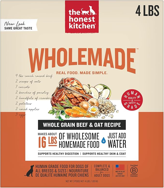 The Honest Kitchen Human Grade Wholemade™ Dehydrated Dog Food, Whole Grain Beef & Oat, 4 lb (makes 16lbs)