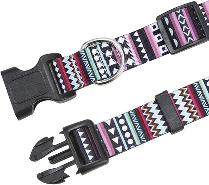 Mihqy Dog Collar and Leash Set with Bohemia Floral Tribal Geometric Patterns - Soft Ethnic Style Collar Adjustable for Small Medium Large Dogs(Bohemian Purple Set,L)