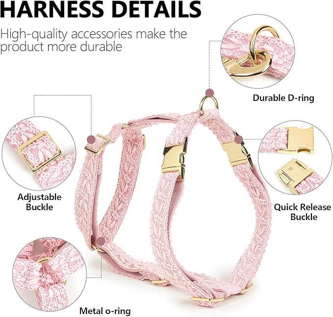 Pink Big Dog Harness Set Lightweight Pet Wedding Birthday Party Harness with Leash & Handle for Medium Large Dogs L
