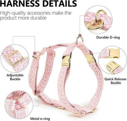 Pink Big Dog Harness Set Lightweight Pet Wedding Birthday Party Harness with Leash & Handle for Medium Large Dogs L