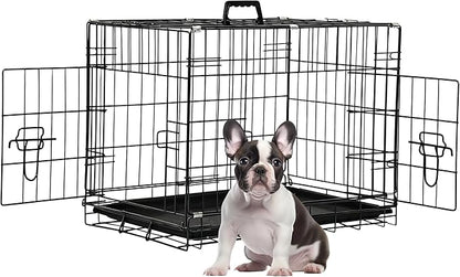 FDW 24-Inch Dog Crate Pet Cage with Metal Folding Design Plastic Tray Indoor Outdoor Dog Kennel Cage for Small Dogs,Dark Black