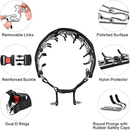 Prong Training Collar with Comfort Tips and Quick Release Snap Buckle - Dog Choke Pinch Collar with Nylon Cover - Classic Collar and Leash