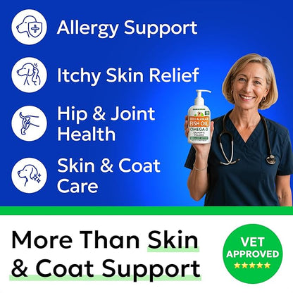 BARK&SPARK Omega 3 Fish Oil for Dogs - w/Wild Alaskan Salmon Oil for Dogs, Fish Oil Liquid Supplement for Pets, EPA+DHA Fatty Acids, Skin&Coat Support - Itch&Allergy Relief, Joint, Immune&Heart Health