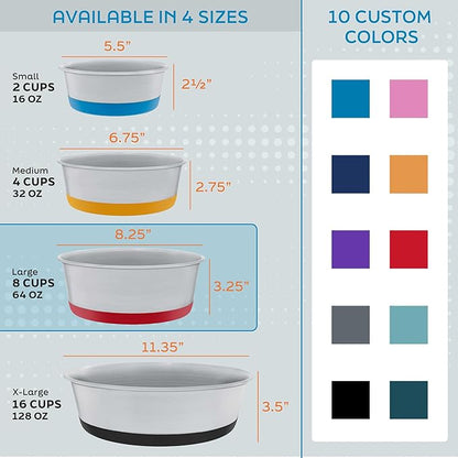 Master Pet Supply Stainless Steel Dog Bowls Set of 2 with Extra Thick Silicone Base - 8 Cup (64 oz) Emerald Sea, Non-Slip, Dishwasher Safe Metal Bowls, Pet Dog Food Bowl for Dogs, Cats, Anti Rust