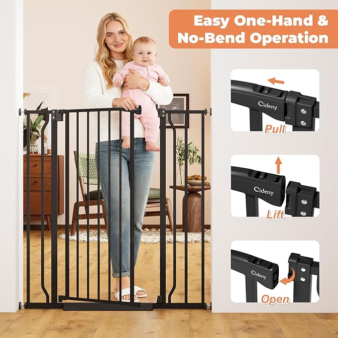 40" Extra Tall Baby Gate for Stairs, Auto Close Stroller Friendly Dog Gate Indoor for Doorways, Pressure Mounted 29"-40" Wide Baby Gate, Easy Walk Through Gate for Children & Pets, Black