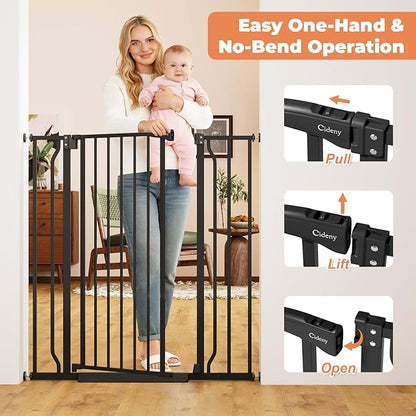40" Extra Tall Baby Gate for Stairs, Auto Close Stroller Friendly Dog Gate Indoor for Doorways, Pressure Mounted 29"-40" Wide Baby Gate, Easy Walk Through Gate for Children & Pets, Black