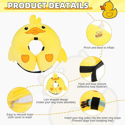 KOOLTAIL Inflatable Dog Cone Collar, Soft Donut E Collar for Dogs After Surgery to Stop Licking Enhanced Alternative, Blow Up Pet Neck Pillow Recovery Adjustable Cone for Dog Cat, Upgrade Size, Duck M