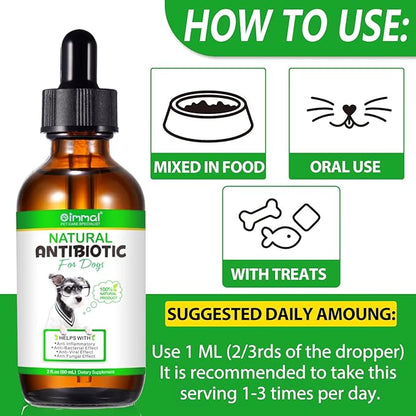 Natural Dog Antibiotics Supplement – Herbal Antibiotics Drops for Immune, Allergy & Skin Support – Itchy Skin, Ear & Hot Spot Relief – for All Breeds