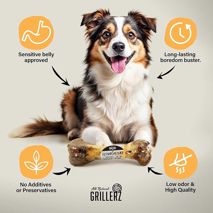 Grillerz Pork Femur Bone, 1 Count, Rawhide Free, All Natural Treat for All Breeds, Gluten Free, Long Lasting, Easy to Digest, For Adult Life Stages, Dog Chew for Healthy Teeth