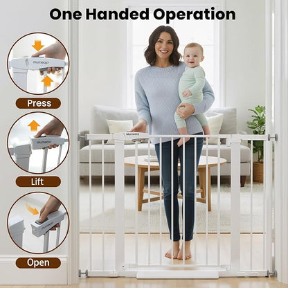 Baby Gate for Stairs, 26-40" Auto Close Dog Gate for Doorways, Pressure Mounted Child Gate with Walk Thru Door, Easy Install Safety Gate for Children and Pets, White