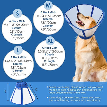 SUNFURA Dog Cones - Cone for Dogs to Stop Licking, Soft Dog Recovery Cone Collar with Detachable Clear Shield, Adjustable E-Collar Alternative for Medium Dogs, Blue Medium