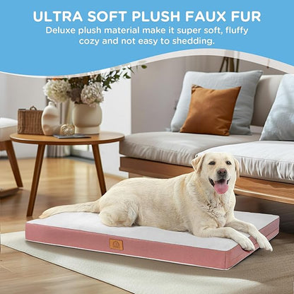 Orthopedic Dog Bed for Extra Large Dogs, Jumbo Waterproof Deluxe Plush Dog Crate Bed with Removable Washable Cover & Anti-Slip Bottom, Egg Crate Foam Pet Bed Mat, 47.5 x 29 Inches, Pink