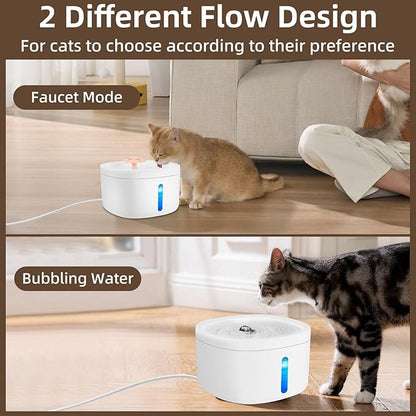 2.6L Large Capacity cat and Dog pet Water Dispenser, cat Jet Water Dispenser, with Blue Light Sterilization, Two Modes of Outlet, Low Energy Saving and Quiet