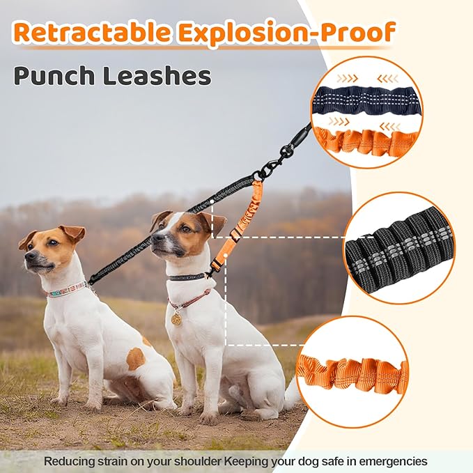 Double Dog Leash - 360°Swivel Tangle Free Splitter Attachment, 2 Dogs Multi-Functional Leashes, Dual Rope for Outdoor Walk Train Small Medium Large Two Pet, Orange