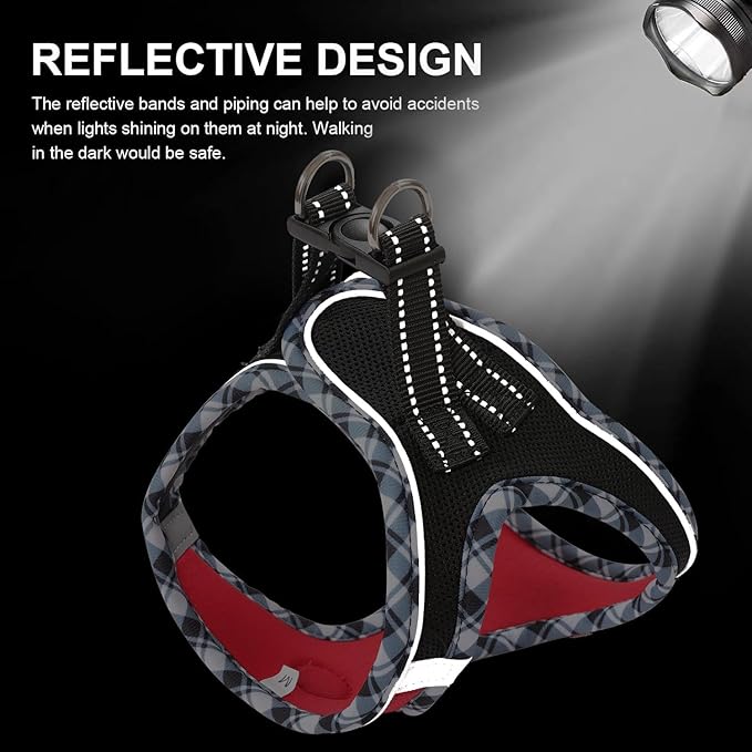 Hipubby Dog Harness Small Sized and Leash Set, No Pull Soft Mesh Puppy Vest, Reflective Breathable Lightweight Pet Harness, Harness for Small Medium Dogs and Cats - Black Red, L