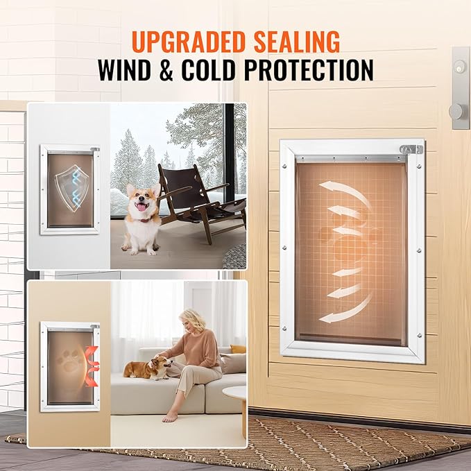 VEVOR Pet Door for Interior and Exterior Doors, Aluminum Frame, Metal Closing Panel and Lock, Strong and Durable Dog Door, Pet Door Suitable for Medium Dogs (White-Medium)