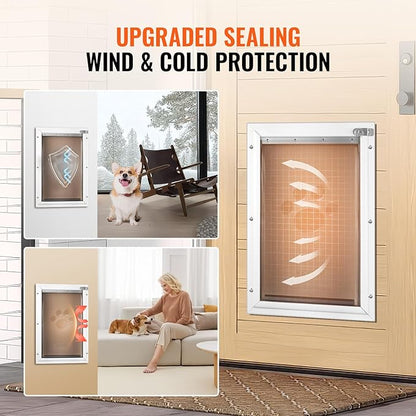 VEVOR Pet Door for Interior and Exterior Doors, Aluminum Frame, Metal Closing Panel and Lock, Strong and Durable Dog Door, Pet Door Suitable for Extra Large Dogs (White-Extra Large)